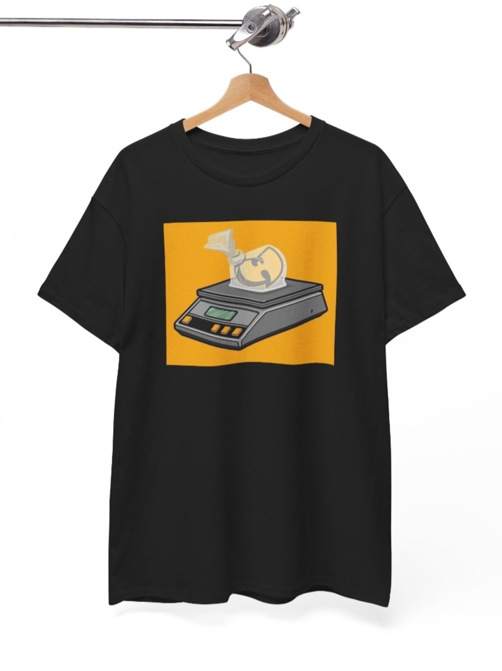 Black Graphic Tee with Yellow Scale Illustration